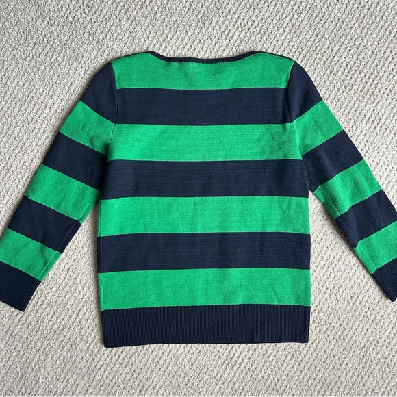 Ralph Lauren Green & Navy Boatneck Nautical Cotton Blend Striped Sweater W Small - Picture 2 of 7